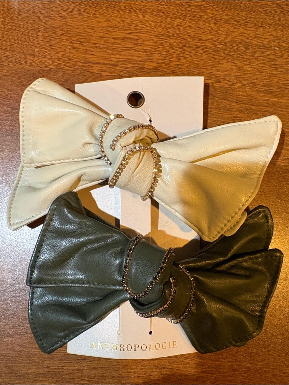 Anthropologie Ivory and Olive Bow Hair Clips - Set of 2